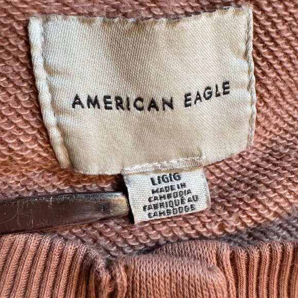 American Eagle Henley Sweatshirt LG Dusty Pink Drawstring Waist Cozy Soft Girl - Picture 7 of 8